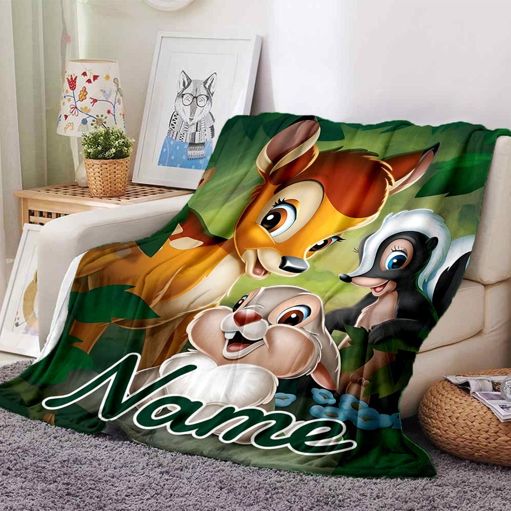 Custom Name Bambi Butterfly Adventure Flannel Blanket For Super Soft Cute Comfort Blanket For Travel Bedding Couch Sofa Blanket