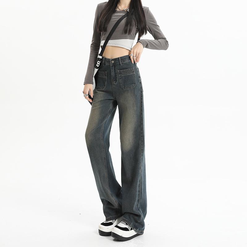 Women's Cement Gray High Waist Wide Leg Jeans - Small to Large Sizes