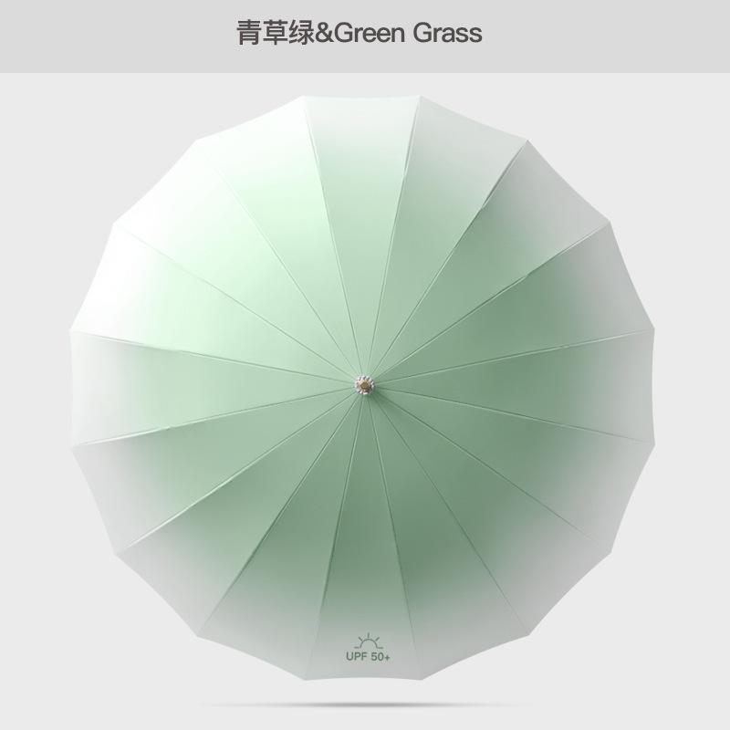 Warm 16-bone Cortical Handle Morandi Color Straight Rod Automatic Umbrella Women's Small Fresh Long Handle Vinyl Weather and Rain Umbrella