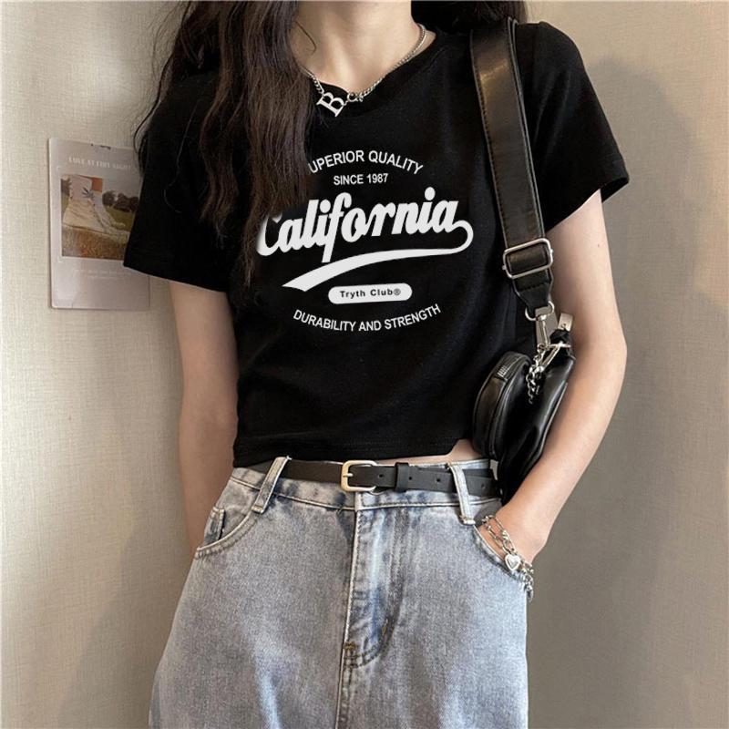 Dámské tričko Slim Fit White Letter Cotton Tričko – letní trend 2024