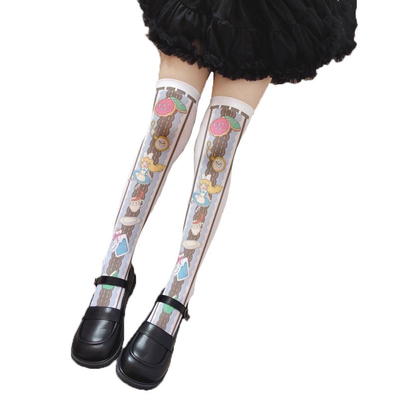 Calze rosa da principessa Lolita sopra il ginocchio con stampa fiocco d'amore calze da ragazza estive sottili per festa appuntamento cosplay