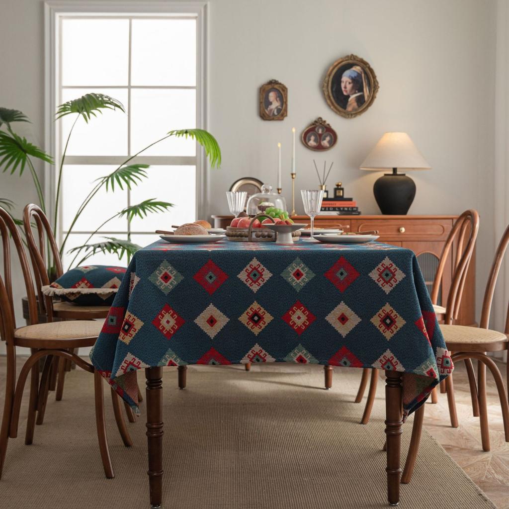 Tablecloth Jacquard Flower Bird Plant Rectangular Dining Table Cloth Thick Tablecloth Dustproof