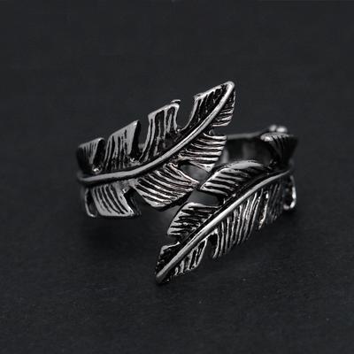 Retro Leaf Feather Ring For Men Women SIlver Color Punk Gothic Open Ring Handmade Designer Jewelry Unisex Accessories Love Gift