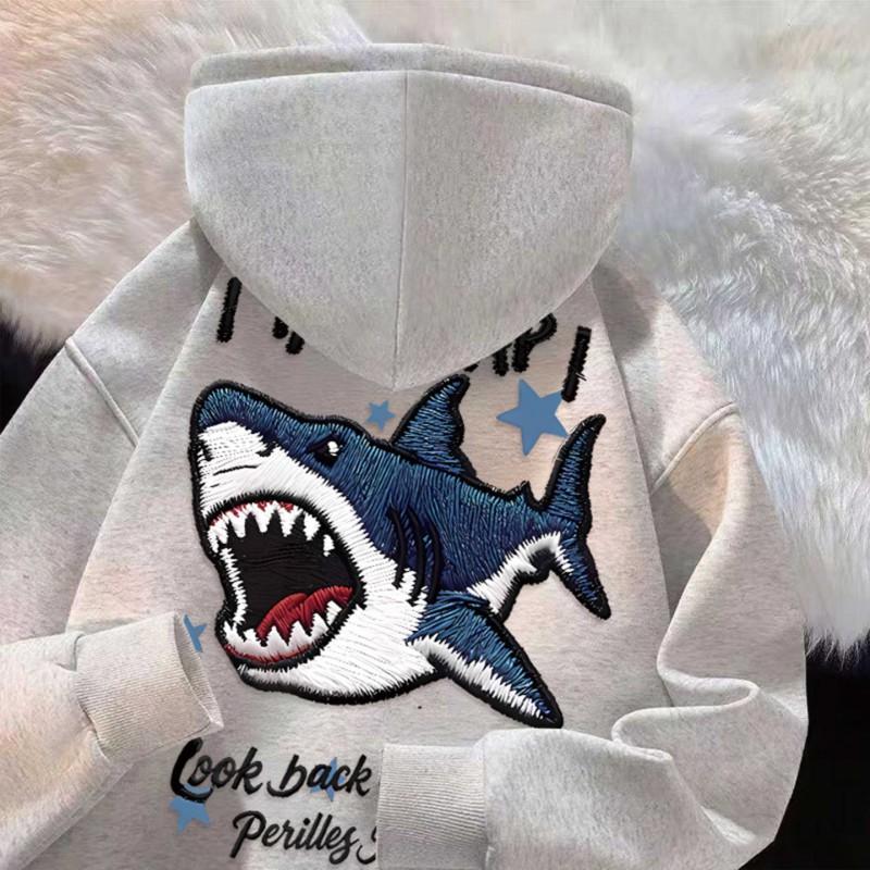 Oversized Shark Embroidery-Style Hoodie Men Women