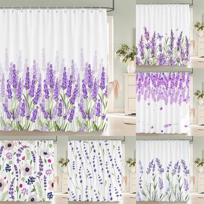 Lavendel Duschvorhänge Aquarell Lila Floral Pflanze Wasserdicht Polyester Badezimmer Badewannenvorhang Raumdekor Mit Haken