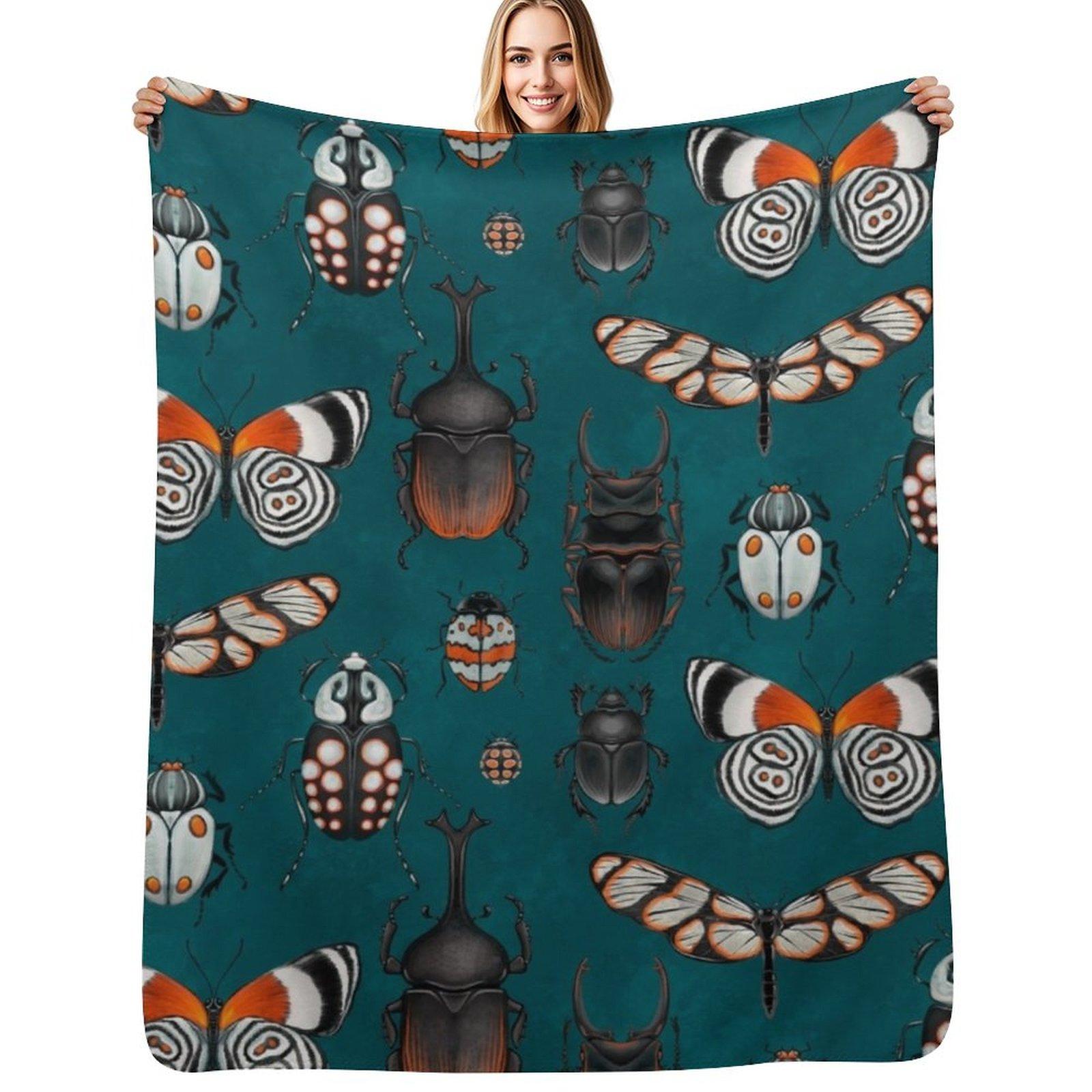 Bugs and beetles Throw Blanket Fluffy Cozy Throw Blanket for Home Decor Size: 75*100cm, Weight: 230 GSM