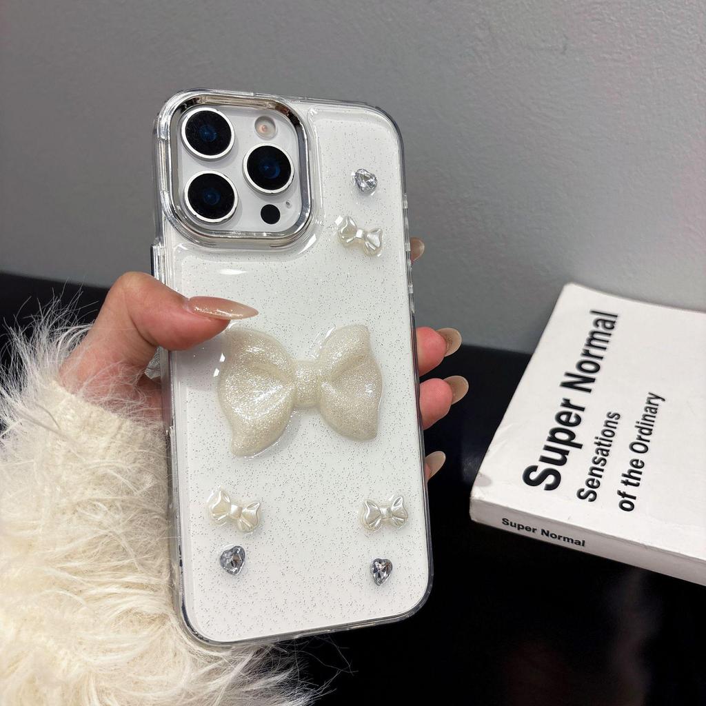 High-End Transparent Glitter Pearlescent Bow Phone Case for Apple 17/16