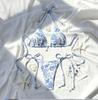TS JYL-BK023 Cherry Print Three-Point Bikini, Tie String Slim Fit Swimwear For Beach Use