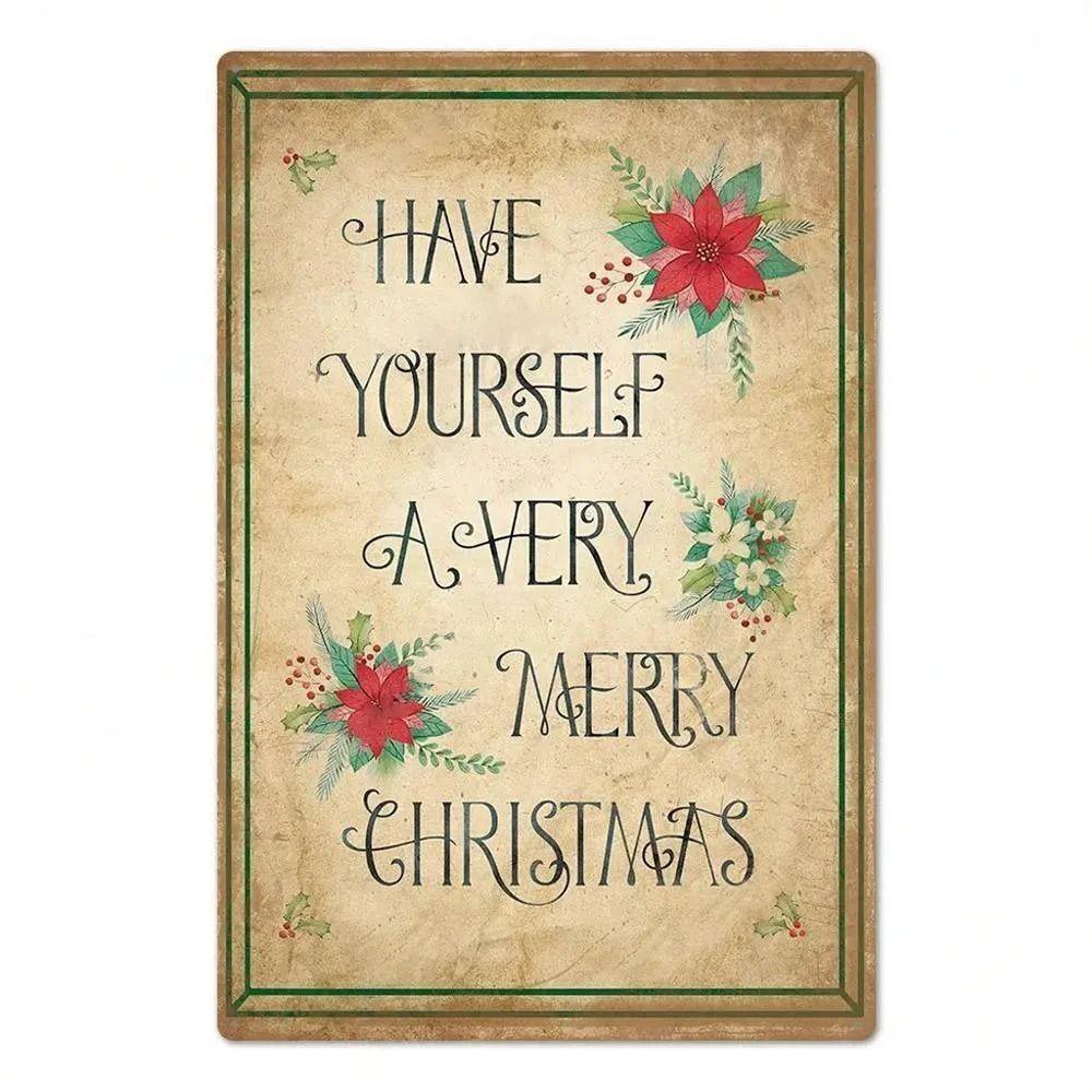 Vintage Christmas Metal Tin Sign Home Festive Wall Decor