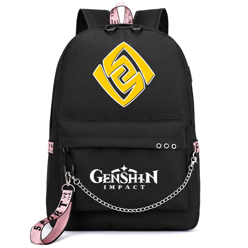Batoh Anime Genshin Impact Usb Port Školní taška 3D vzor Batoh Student Teenagers Školní kniha Cestovní Laptop Mochilas