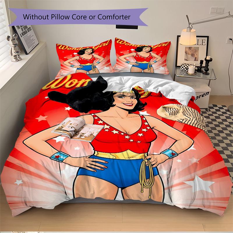 3pcs Wonder Girl Cover Set,Soft Comfortable Duvet Cover,Guest Room (1*Duvet Cover + 2*Pillowcases, Without Core) yy251024102