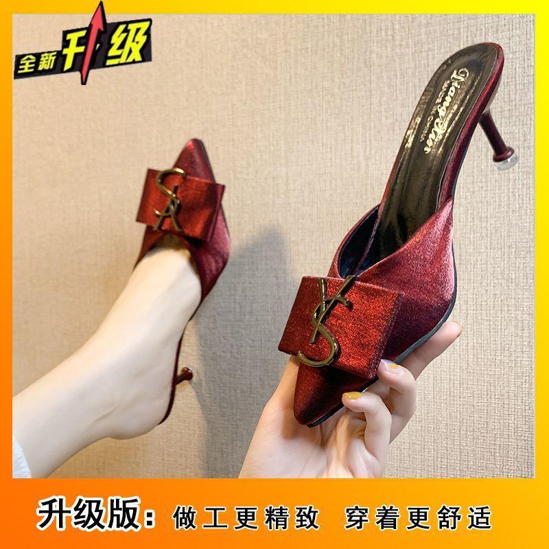 

Туфли-полусабо с феей, с высокой пяткой, женские, летние, модная верхняя одежда, тонкий каблук, ленивые крутые тапочки, лето 2025, новинка 40