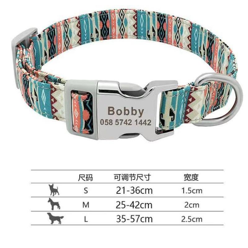 Cross-Border Dog Collar Wholesale Engraved Dog Tag Anti-Lost Adjustable Semi-Metal Buckle Medium and Large Dog Collar