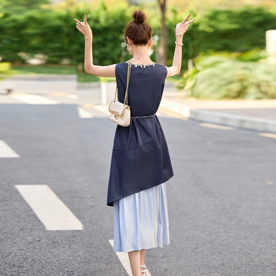 Fashion irregular hem design sense chic long dress women's summer new loose streamer thin temperament dress