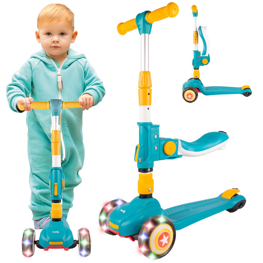 Three-Wheeled Scooter With Seat For Children 2 In 1, Adjustable Brake