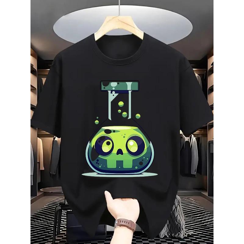 Herren-T-Shirt mit Chemikalien-Experiment-Muster, mit lustigen Wissenschaftselementen, frischer und vielseitiger trendiger Stil, geeignet für Outdoor-Freizeit