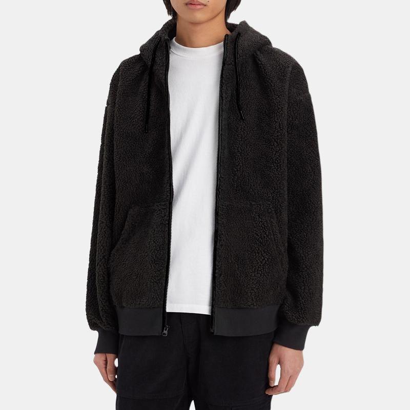 Giacca in Pile a Maniche Lunghe con Cappuccio e Zip Monocolore Levis da Uomo Nera A5812-0000