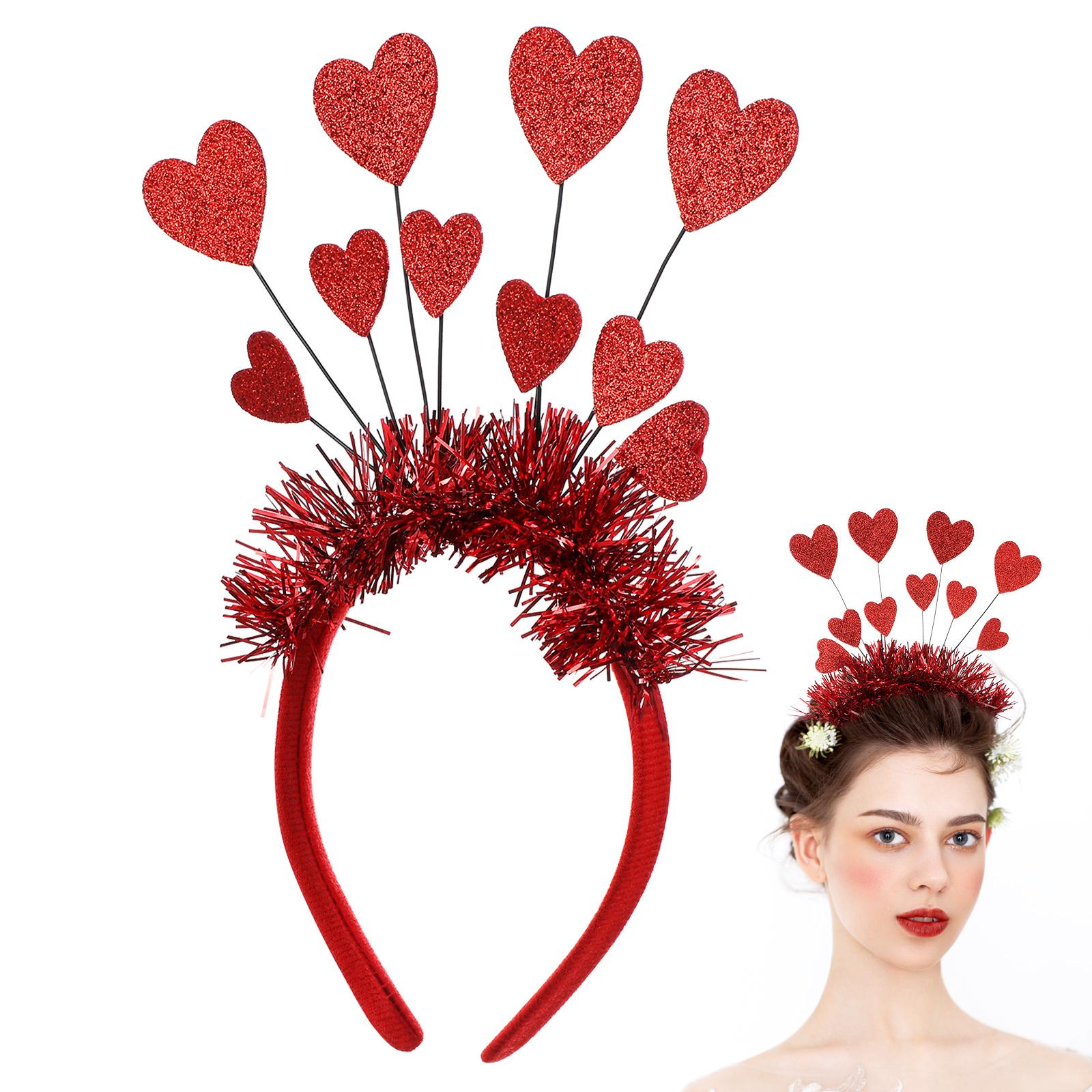 Ободок с сердцем Ко Дню святого Валентина Ободок с антеннами-сердечками Аксессуары для костюма Амура Ободок с сердцем Блестящий головной убор с сердцем для женщин красный