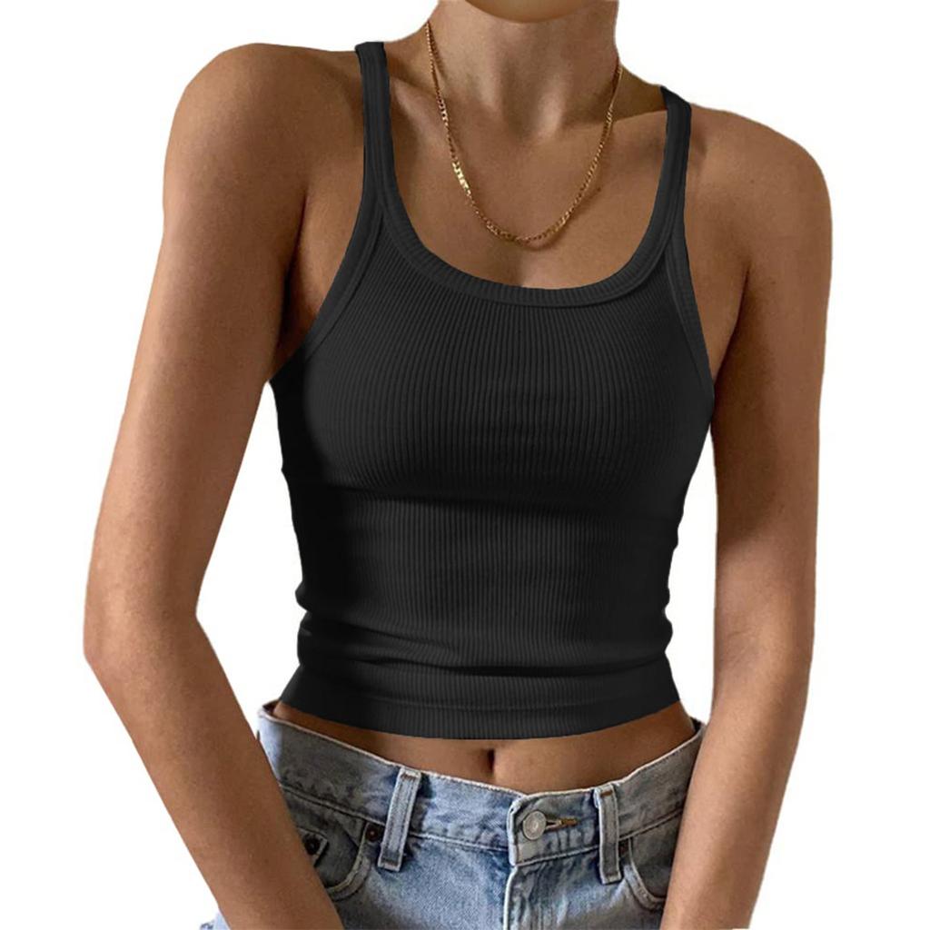 Women's Fashion Casual T-shirt Round Neck Vest Slim Bottom Solid Color Tops