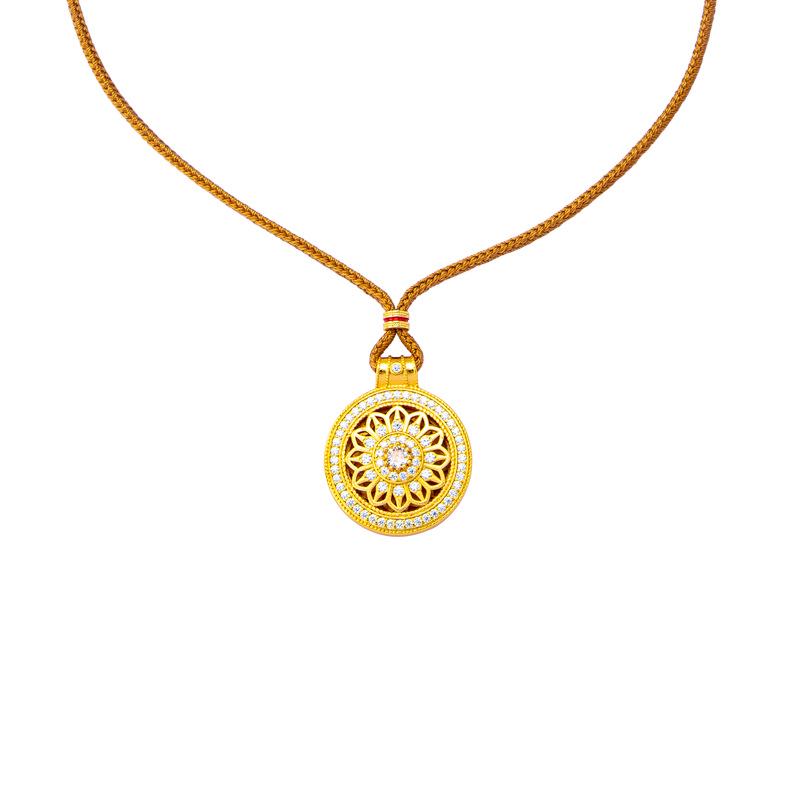 Vietnam Sand Gold Eight Treasures Compass Pendant Necklace - Trendy Court Style with Diamond-Set Hollow Flower Design for Women