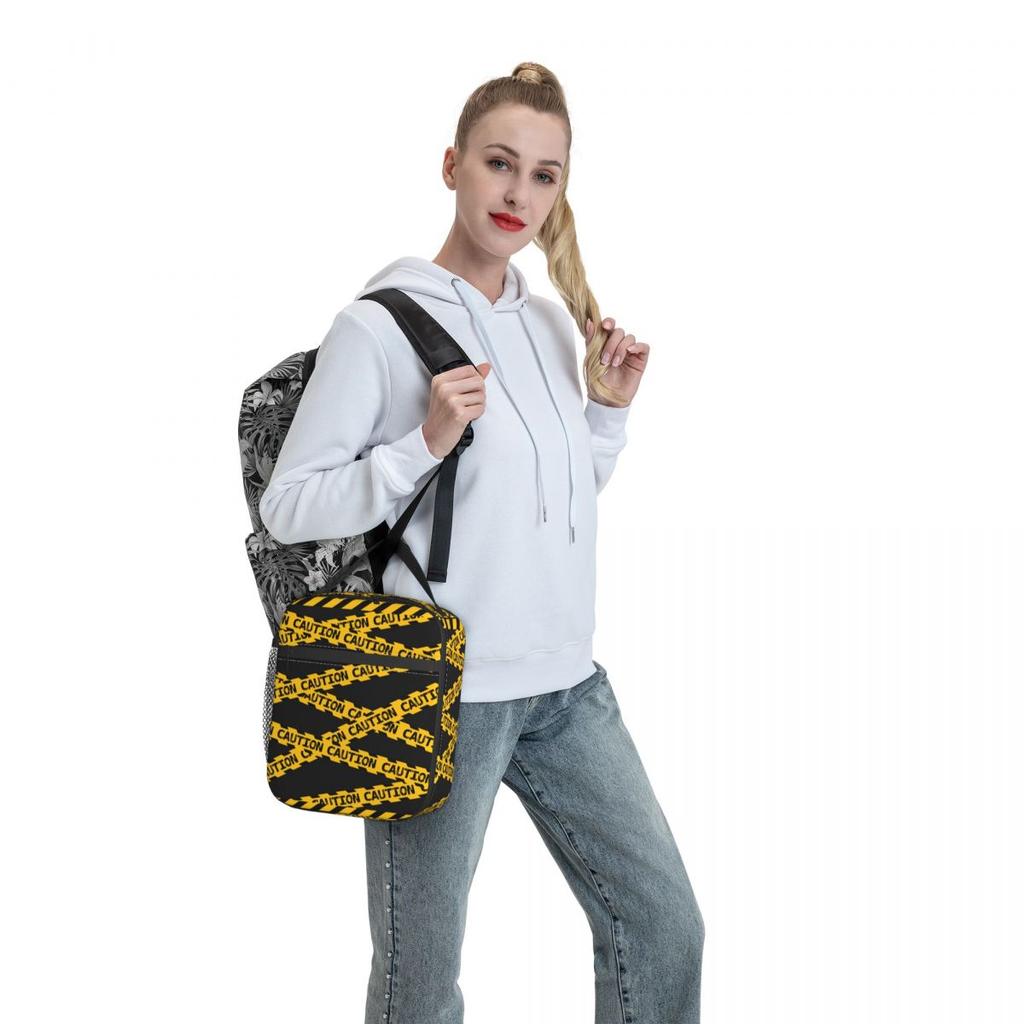 Caution Tape Roll Lunch Bag For Child Crime Scene Lunch Box Kawaii Beach Cooler Bag Portable Insulated Thermal Tote Handbags