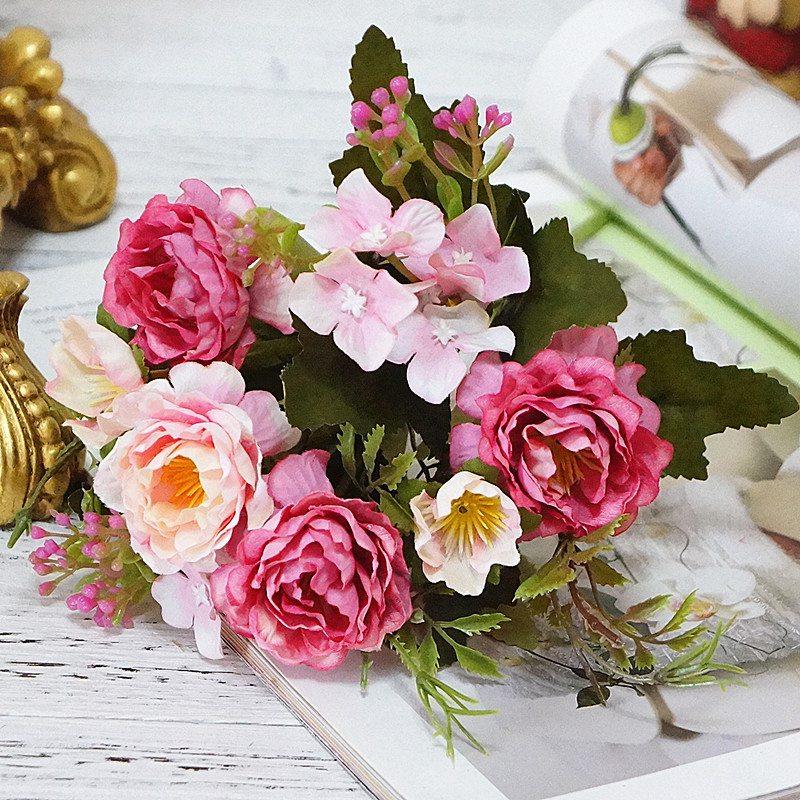 

5 Fork Oil Painting Hydrangea Happy Roses Christmas Decorations for Home Wedding Vases for Household Products Artificial Flowers рожевий червоний колір