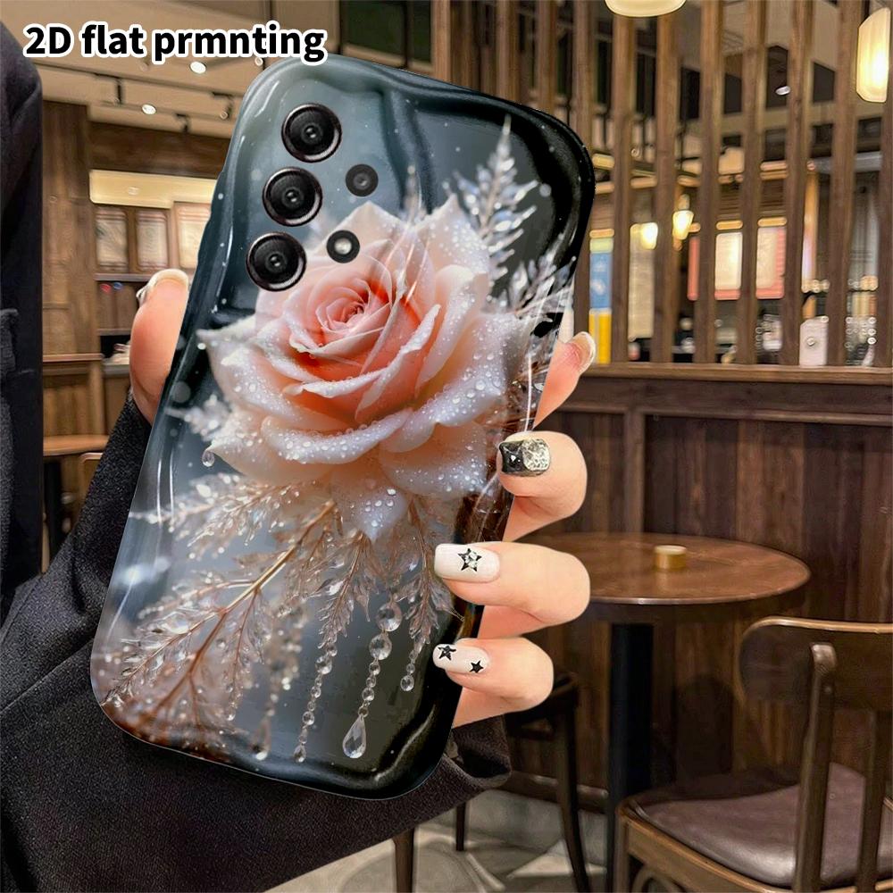 Phone Case: 2D Flat Samsung Galaxy A34 A35 S20 S22 S21 FE Plus Ultra Protective Case, Ice Crystal Pink Rose, Christmas and Halloween Holiday Gift