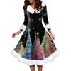 Women's Fashion V-neck Casual Fit Christmas Print Party Long Sleeve Dress