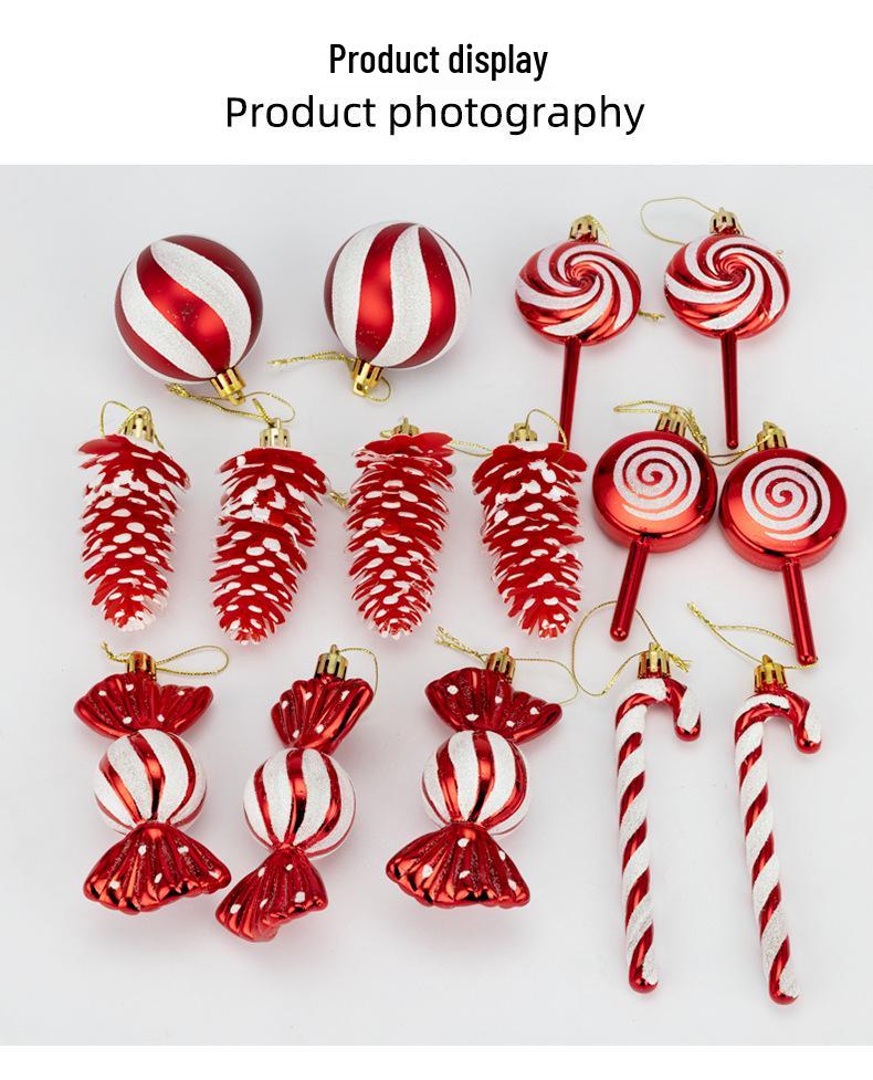 6cm 15-Piece Christmas Ornament Set: Balls, Pine Cones, Lollipops, Candies for Tree Decor and Gifts