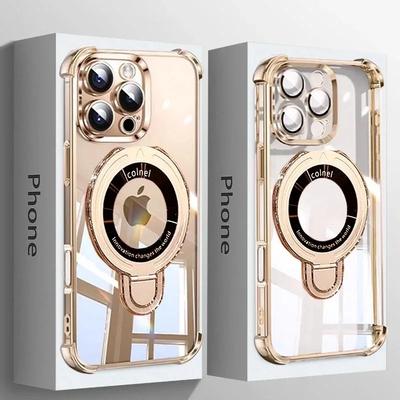Custodia Trasparente Lussuosa Placcata Antiurto con Supporto Magnetico per Magsafe per iPhone 17 16 15 14 13 12 11Pro Max con Supporto a Supporto Cover