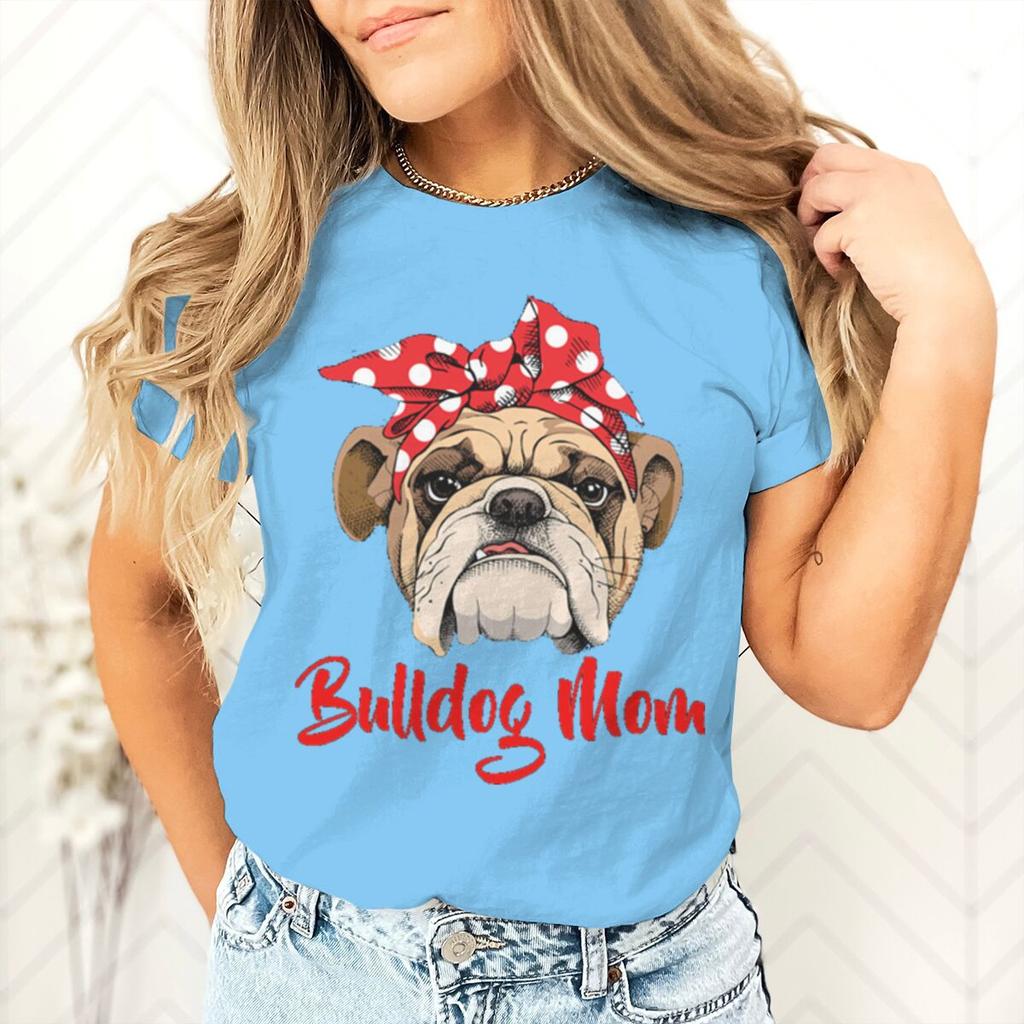 Bulldog Mom Printed Dog Mama Gifts for Womens Tshirts Casual Summer Short Sleeve Fashion Animal Lover Female Tshirts