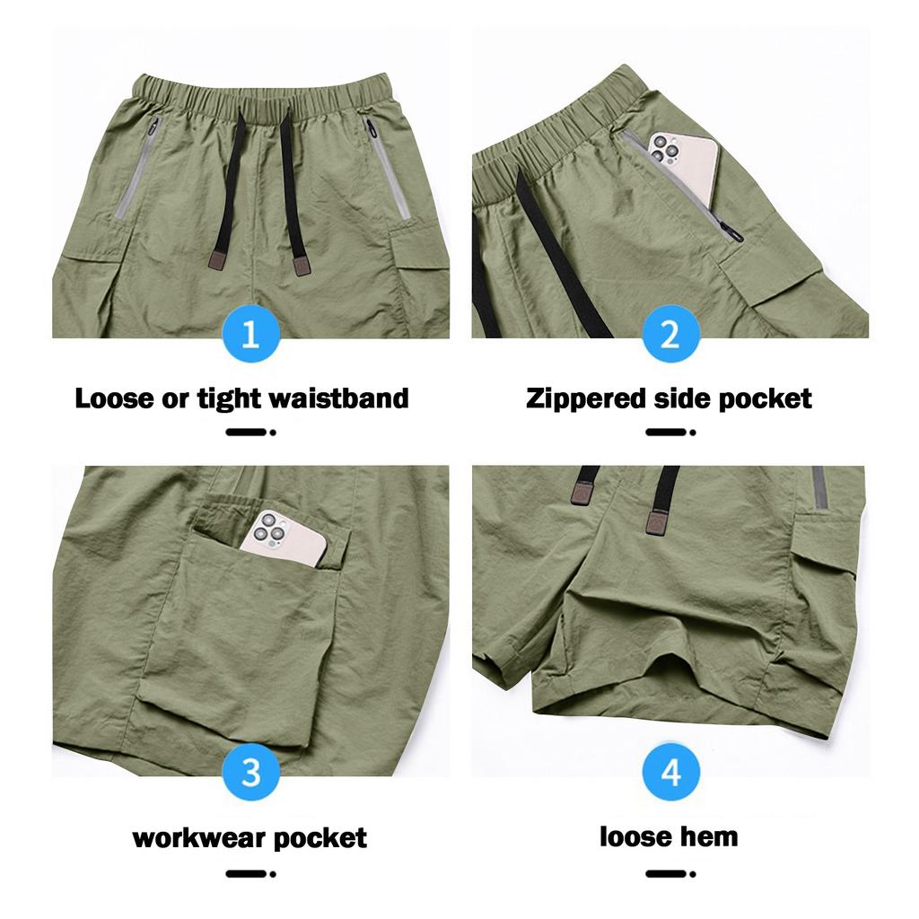 Men's Summer Quick Dry Cargo Shorts Multi Pocket Outdoor Fitness Running Shorts with Elastic Waistband and Adjustable Drawstring for Active Use