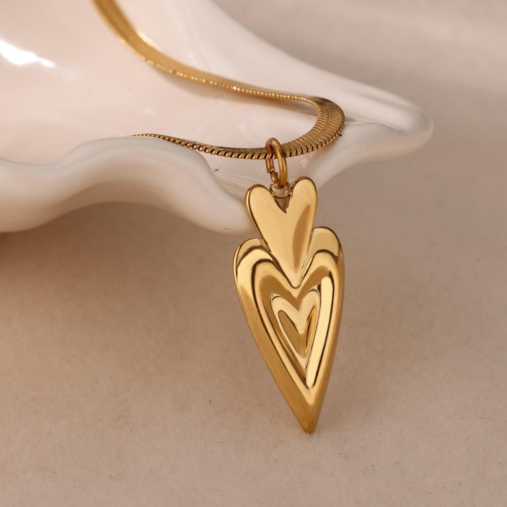 Geometric Heart Necklaces For Women Gold Color Stainless Steel Snake Chain Heart Necklace Aesthetic Wedding Jewelry Gift