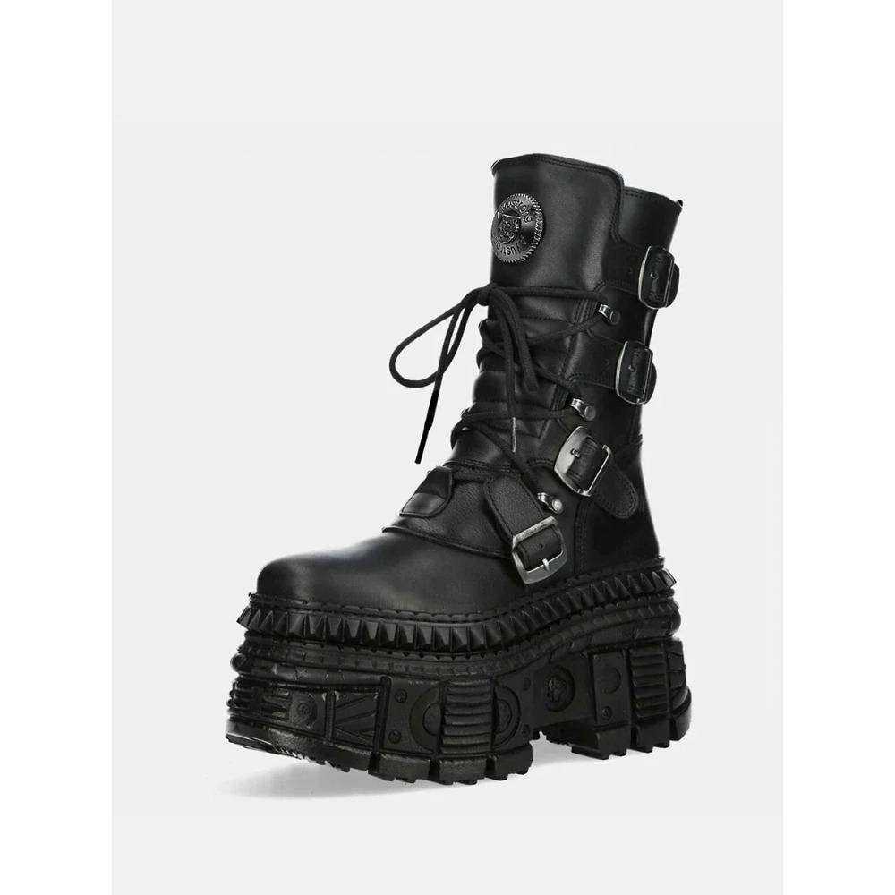 New Vintage Platform Men's and Women's Cool Sa Heavy Metal Locomotive Spanish Tide  Small Punk Knight Boots 10cm