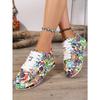 2025 New Arrival Oversized Sneakers with Colorful Letter Prints, Thick Soles, Lace-Up Round Toe, Sporty Style Women's Shoes