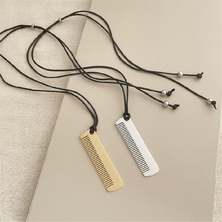 Unique Alloy Comb Pendant Necklace Accessory Adjustable PU Leather Rope Long Sweater Chain Stylish Neckchain Accessories