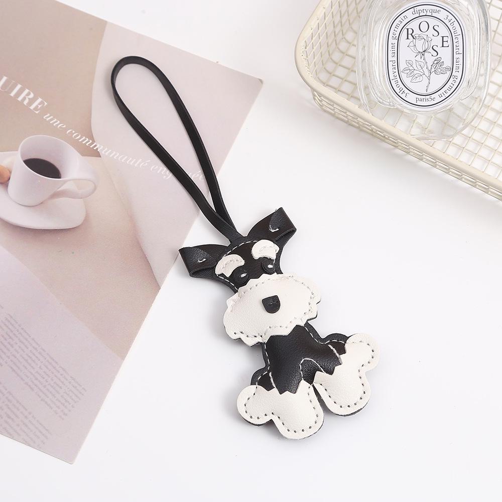 Mini Schnauzer Cute Cartoon Leather Bag Lanyard Keychain Pendant - Creative Small Gift