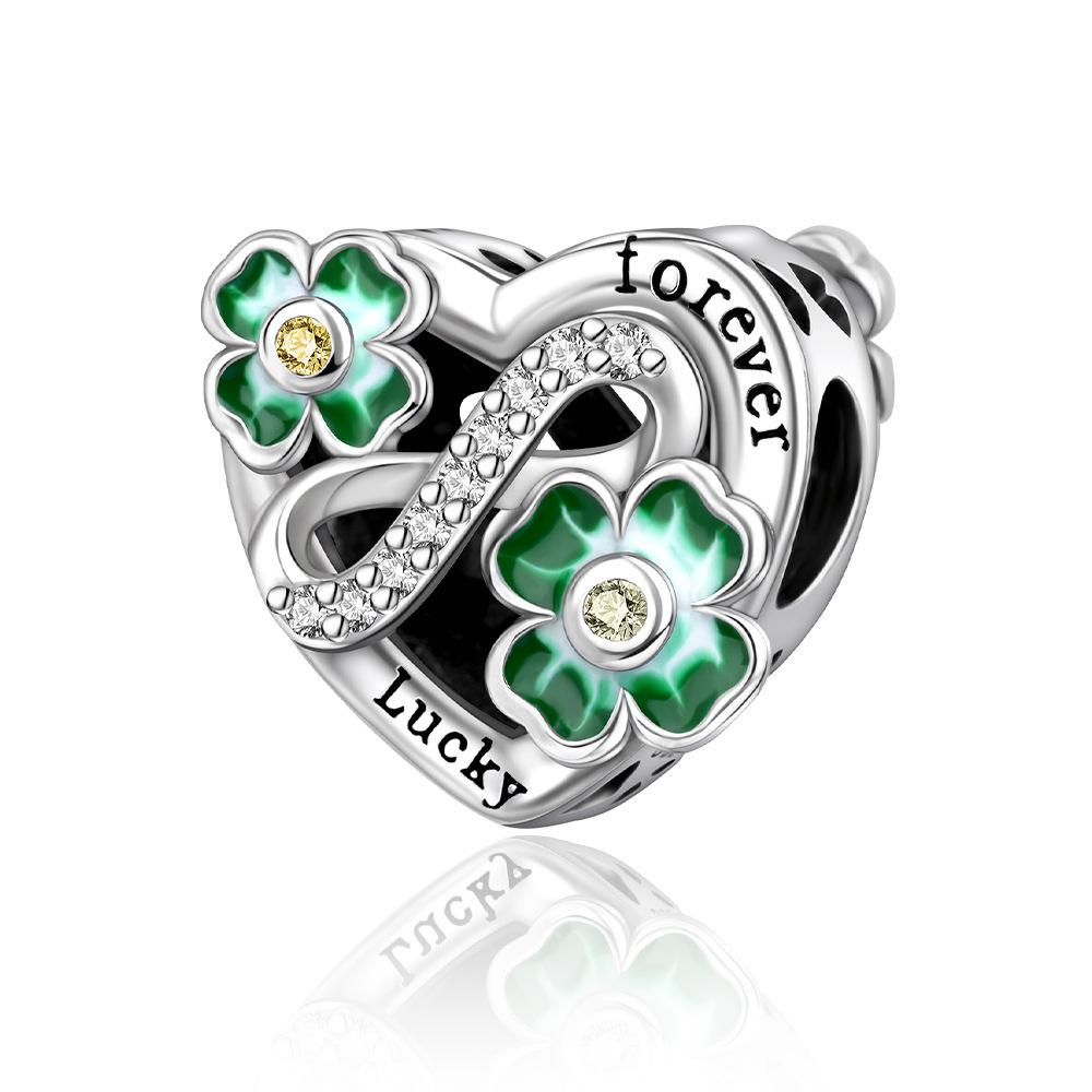 S925 Silver DIY Fashion Four Leaf Clover Beaded Jewelry Accessories Lucky Pendant