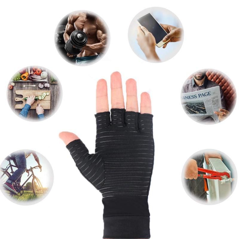 Half Finger Copper Compression Gloves Arthritis Pain Relief Anti-Slip Breathable Sport Gym Wrist Support Gloves