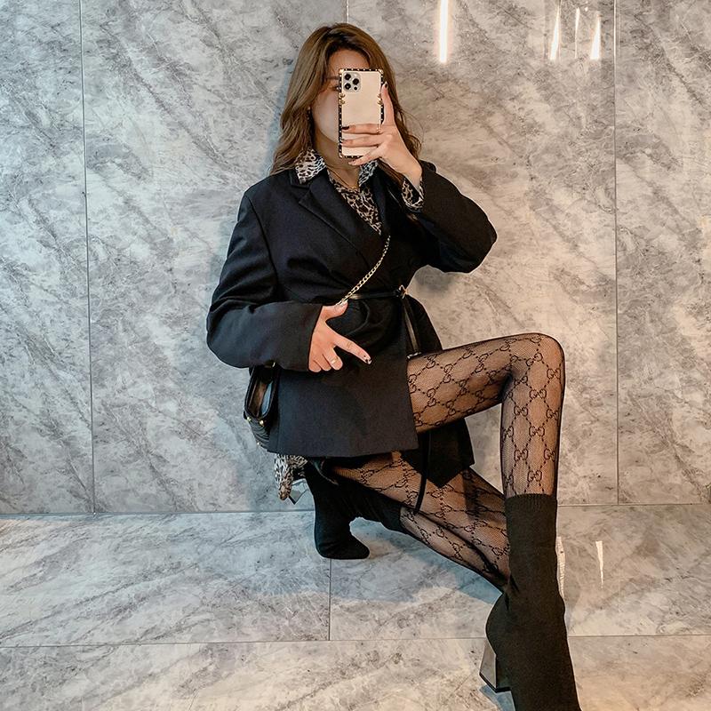 Ciorapi negri, G subțire mic, jambiere cu litere englezești, șosete din plasă jacquard