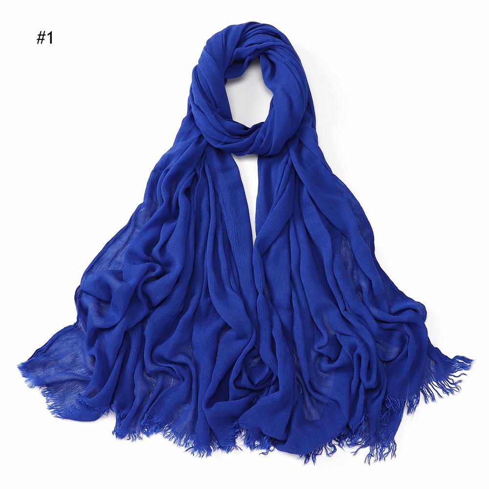 Crinkle Rayon Hijab Women Muslim Scarf Shawls Fringe Solid Headscarf Head Wraps Big Size Plain Islamic Turban Headbands Foulard