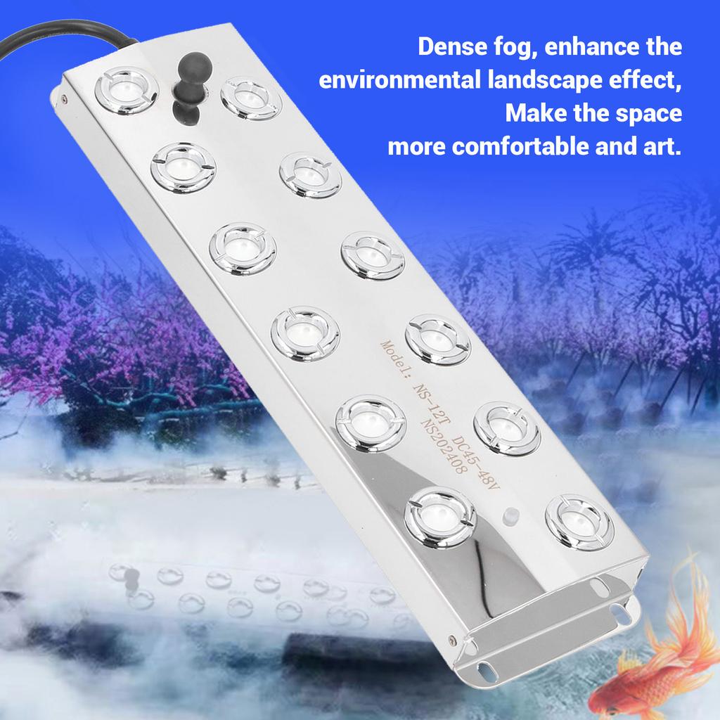 1.5m Cable Ultrasonic Water Pond Fountain Fogger 12 Heads Quiet IP67 Water Proof Ultrasonic Mist Maker DC45-48V