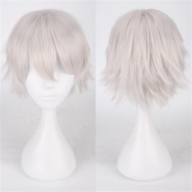 30 cm kurze, glatte Cosplay-Perücke, hochgeklappt, zottelig, flauschig, geschichtet, hitzebeständig, Kunsthaar, Anime-Cosplay-Perücken + Perückenkappe