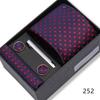 Men's Black & Wine Red Striped Plaid Tie Set with Pocket Square - Formal Wedding Gift Box