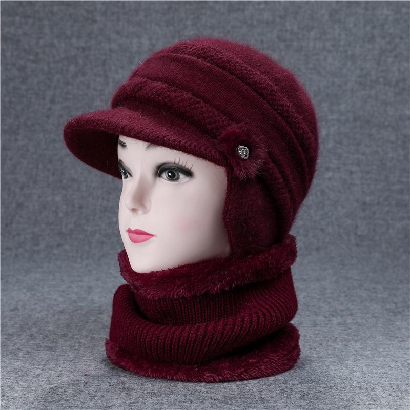 Hat Female Winter Warm Ear Hat Grandmother Mother Wool Hat Cold Old Lady Knitted Hat