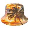 Soft Breathable Bucket Hat Sun Protective Caps with Tropical Scenery Print for Outdoor Activity and Travel Beach Vacation