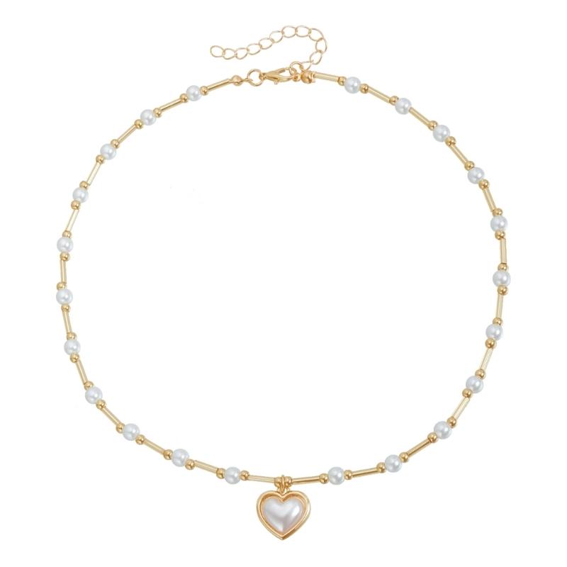 Stylish Heart Pearls Pendant Necklace Adjustable Chain Sweet Cool Fashionable Versatile Neckchain Jewelry Accessory