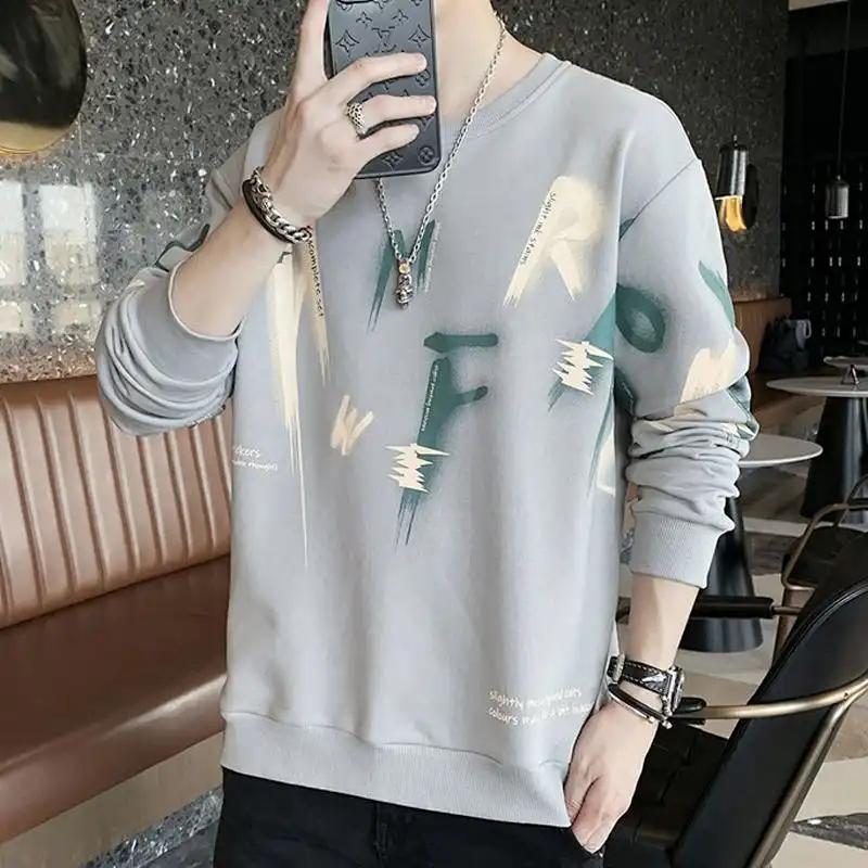 Autumn Winter Sweatshirts for Men Korean Style Jackets Men's Trendy Round Neck Long-sleeved T-shirts Bottoming Shirts Tops