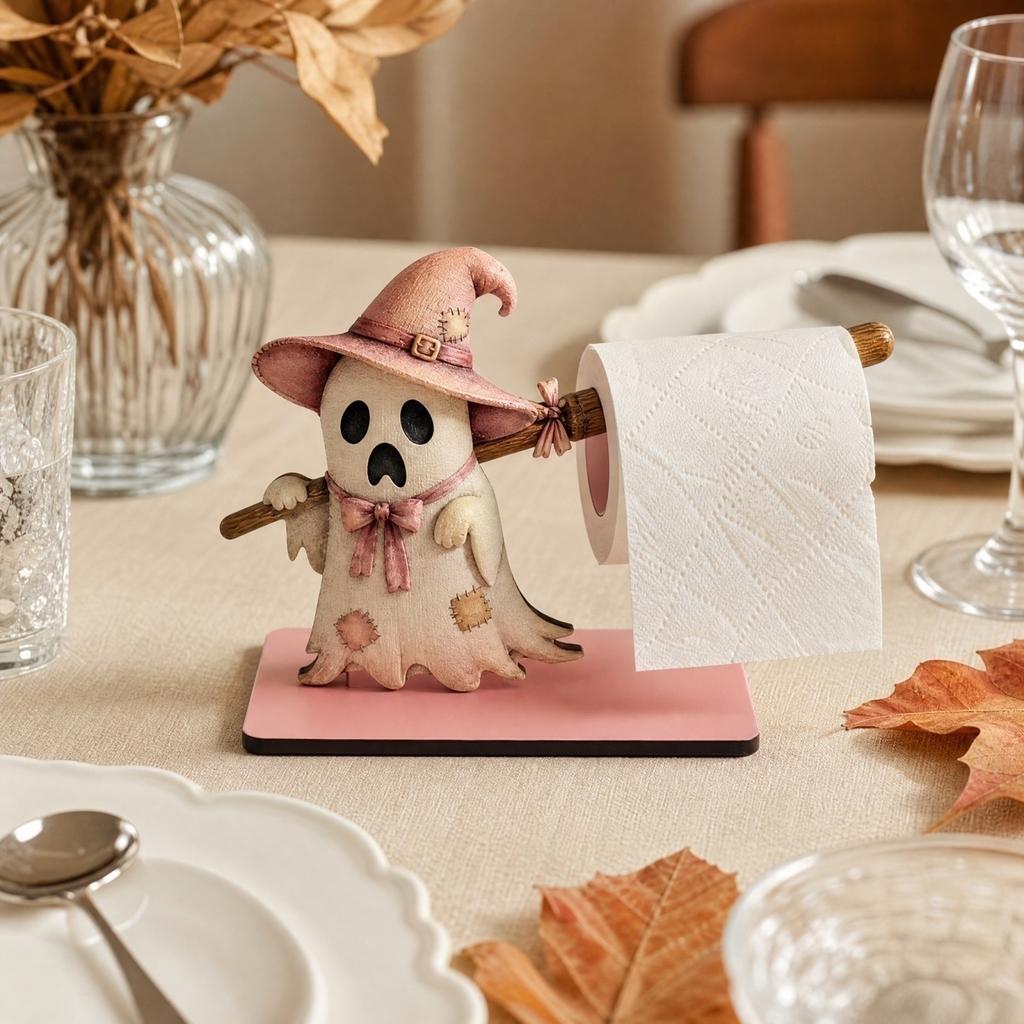 Wooden Toilet Holder with Halloween Cute Pet Design for Bathroom Decoration