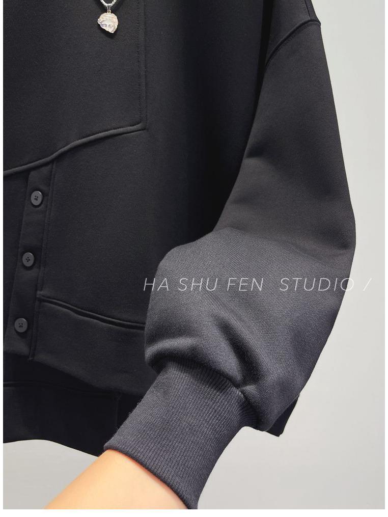 2026 Plus Size Women's Half-High Collar Sweatshirt - Spring/Autumn Korean Style Simple Loose Jacket